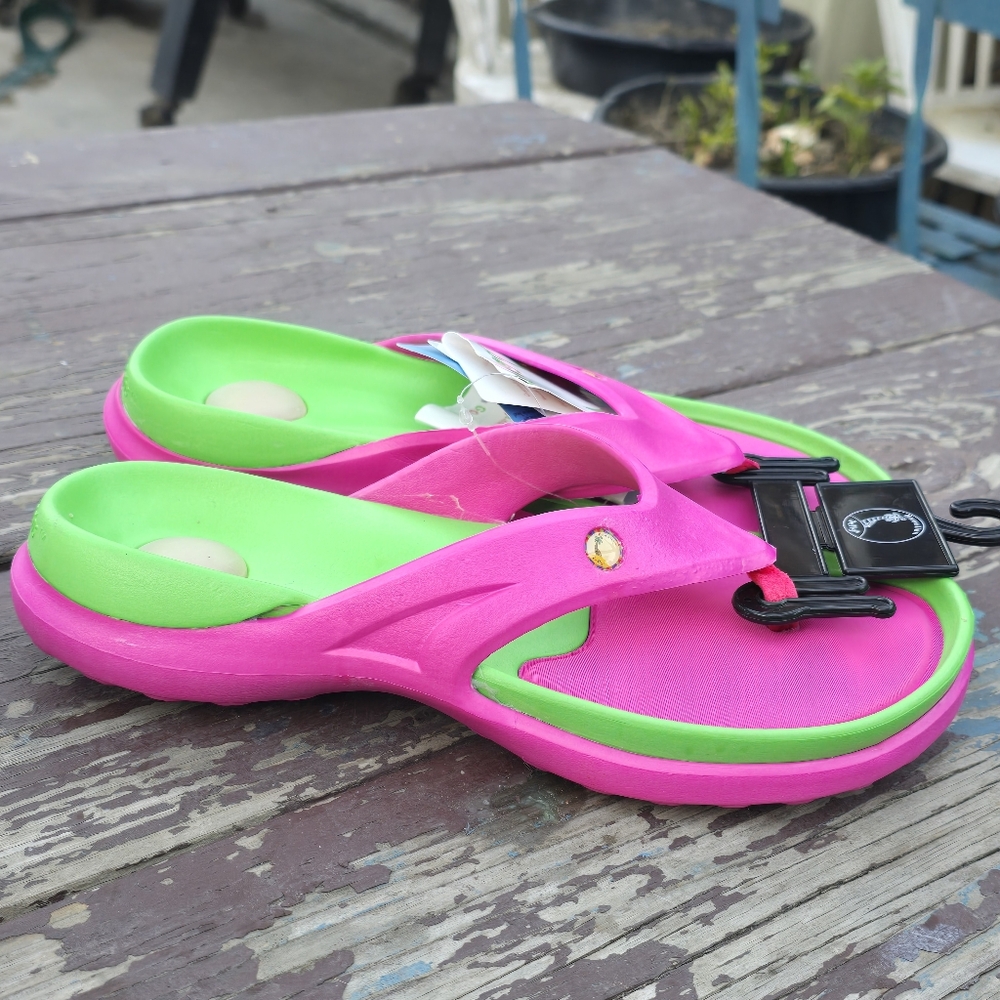 Pink and Green Flip Flops Sandals Sz 7 - Picture 3 of 6